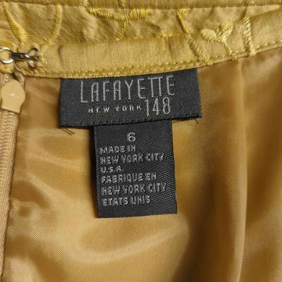 𝅺lafayette 148 Gold Brocade Fringe Silk Skirt Woman's Size 6 Knee‎ Length - Picture 10 of 14
